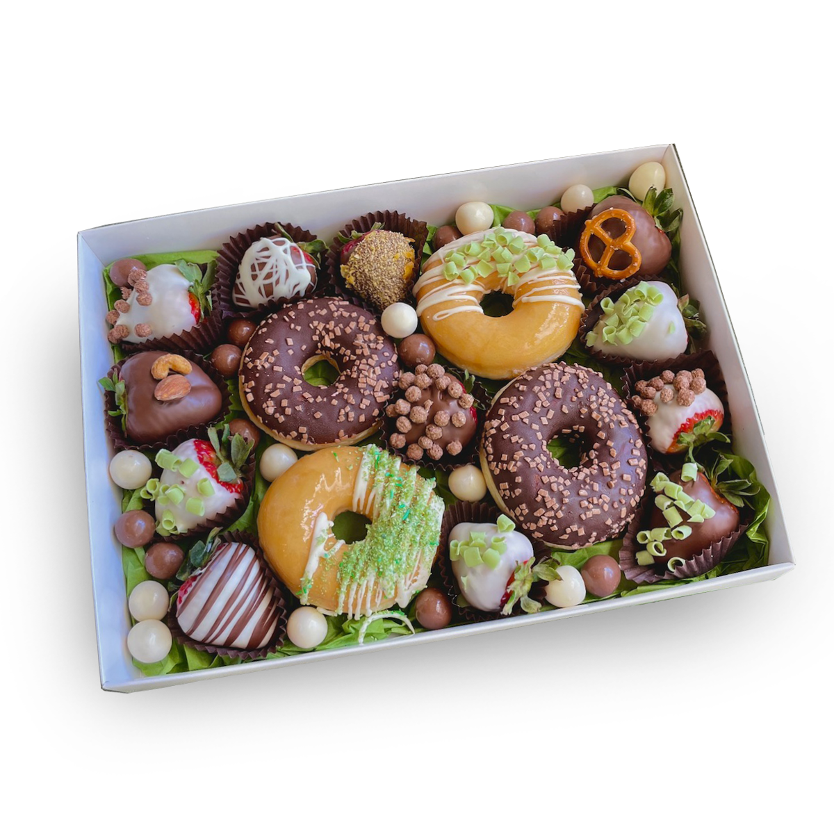 chocolate strawberry hamper, donut gift box, dessert box, donut box same day delivery