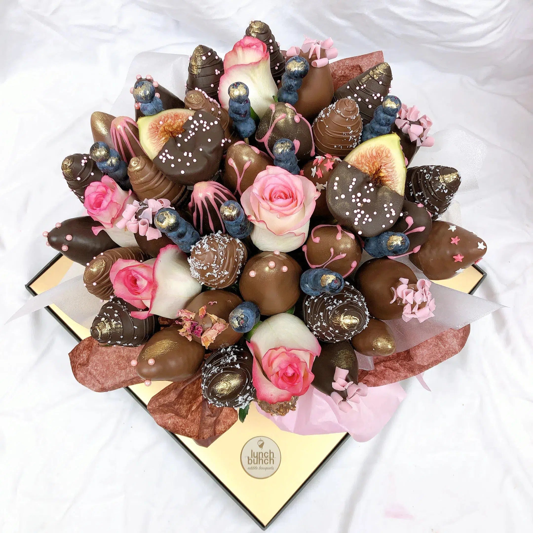 Chocolate Blooms Edible bouquet LunchBunch dark chocolate strawberry Bouquet red roses Bouquet delivery Adelaide