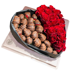 Love Heart Chocolate Roses, Adelaide roses delivery, Sweet Blooms Edible Bouquet, Dessert hamper box, romantic gift for her, gift for him heart shaped roses and chocolate gift online Delivery