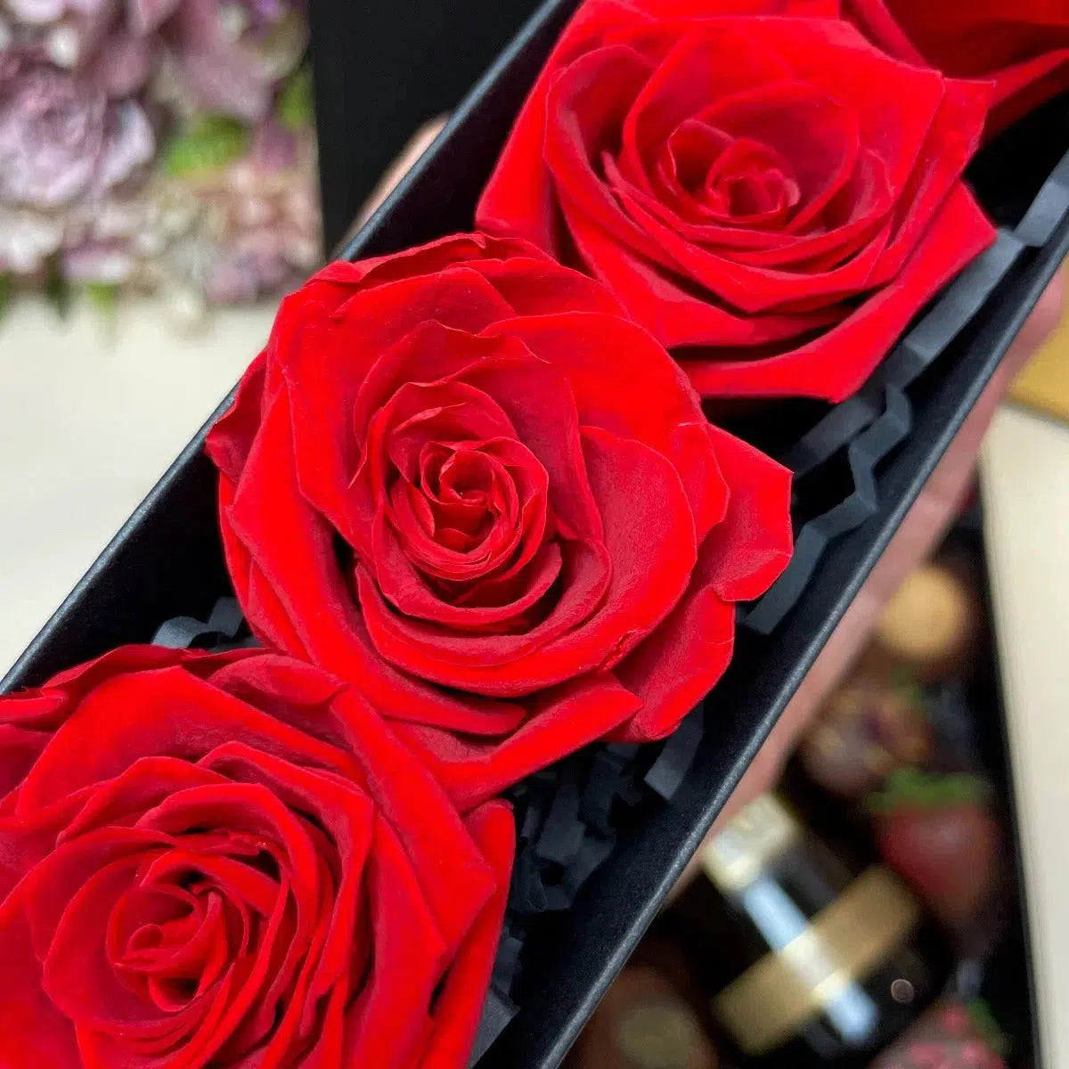 preserved Roses, Infinity Roses, Eternal Roses, Chocolate Strawberries Box, K1 Sparkling, Same day Delivery Gift Hamper, Chocolate Flowers Gift, Valentine's Day Chocolate box, Valentine Gift for Her, Long lasting flowers.