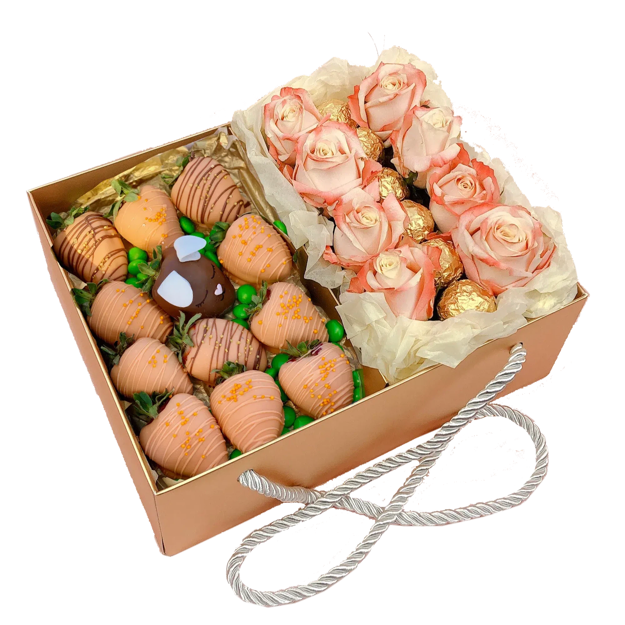 EASTER TREAT CHOCOLATE CARROTS DESSERT BOX & FLOWERS