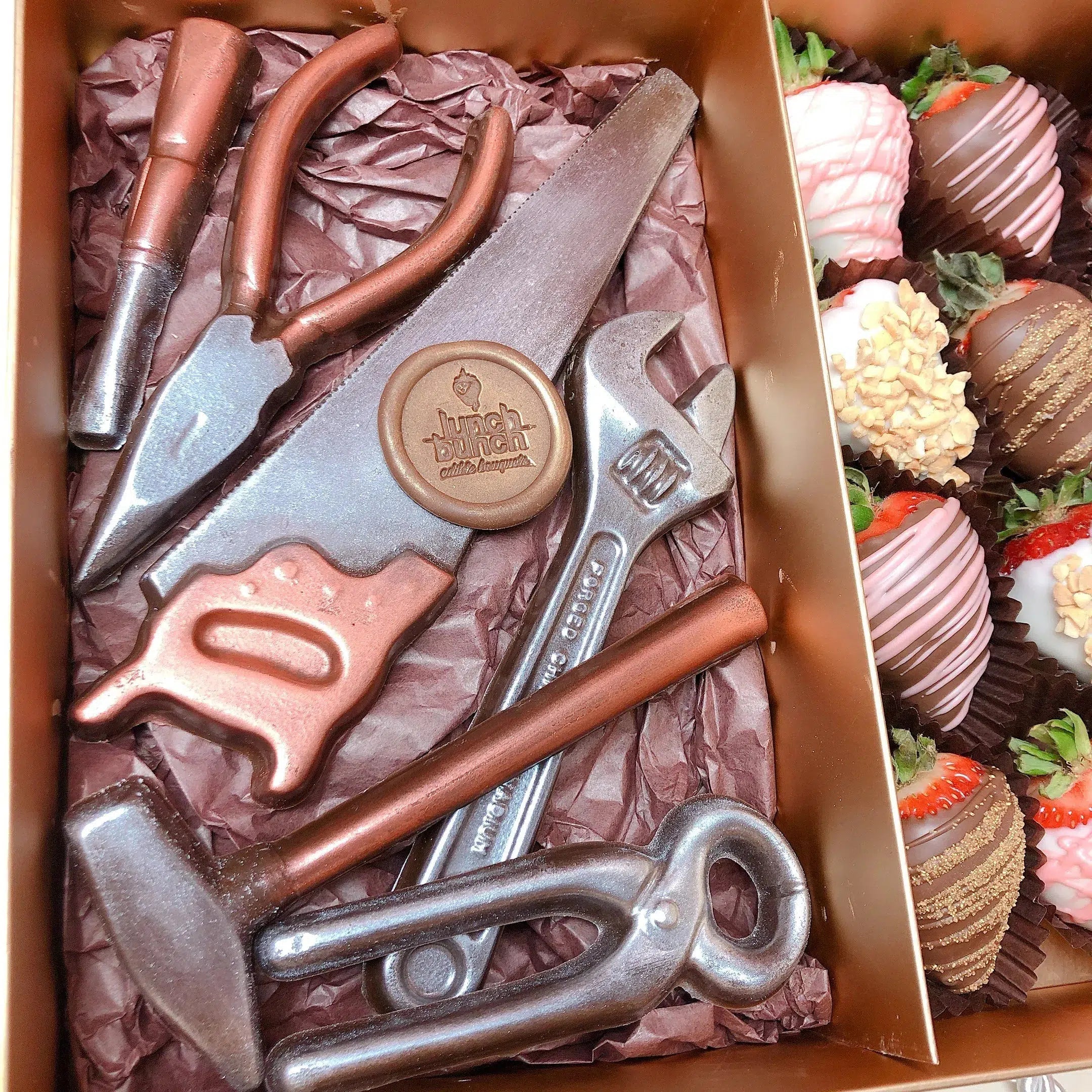 Chocolate covered strawberries gift box same day delivery Adelaide, chocolate tools gift box