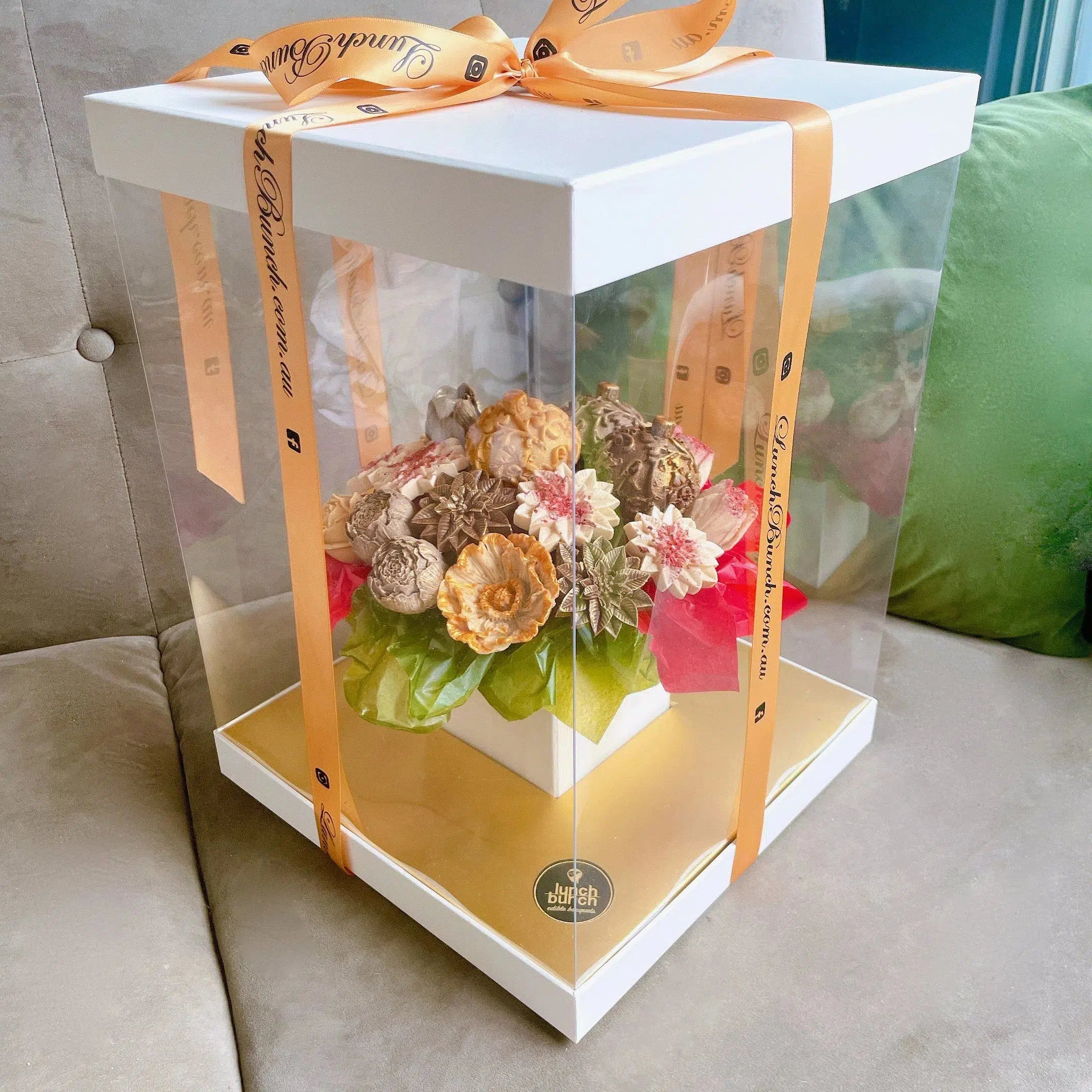 Chocolate Bouquet with Red Poinsettia Flowers, Christmas Balls Gift, Adelaide same day gift delivery, dessert box