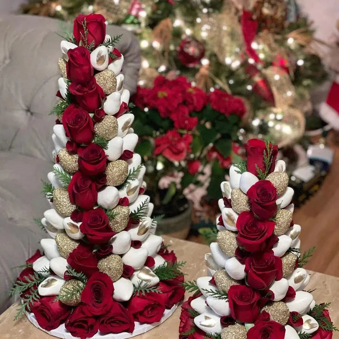 Christmas Chocolate Strawberry Tower with Roses | Festive Dessert and Table Decor | Lunch Bunch