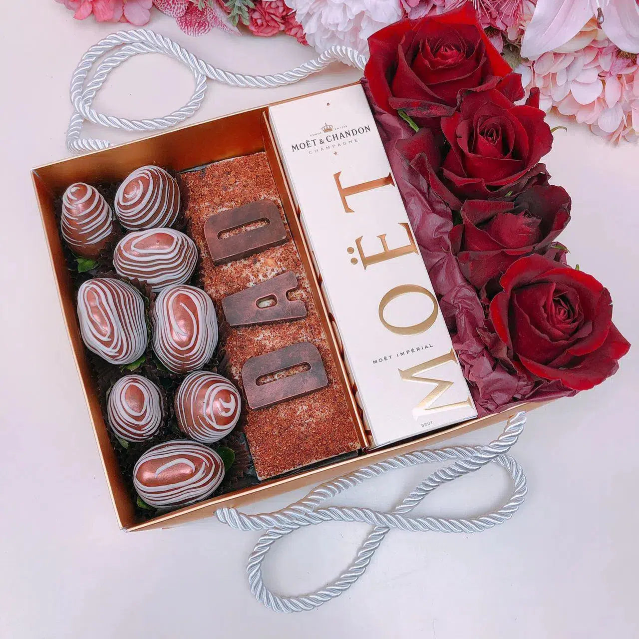 Father's Day chocolate gift hamper, personalised solid chocolate block letters DAD