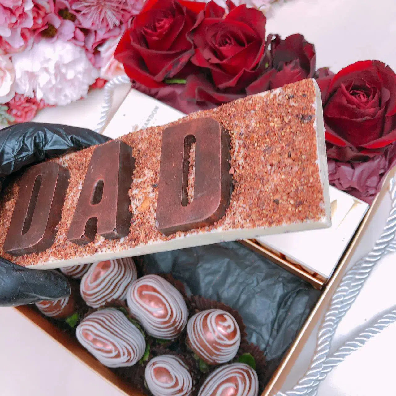 dad chocolate letters personalised hamper available for same day delivery Adelaide