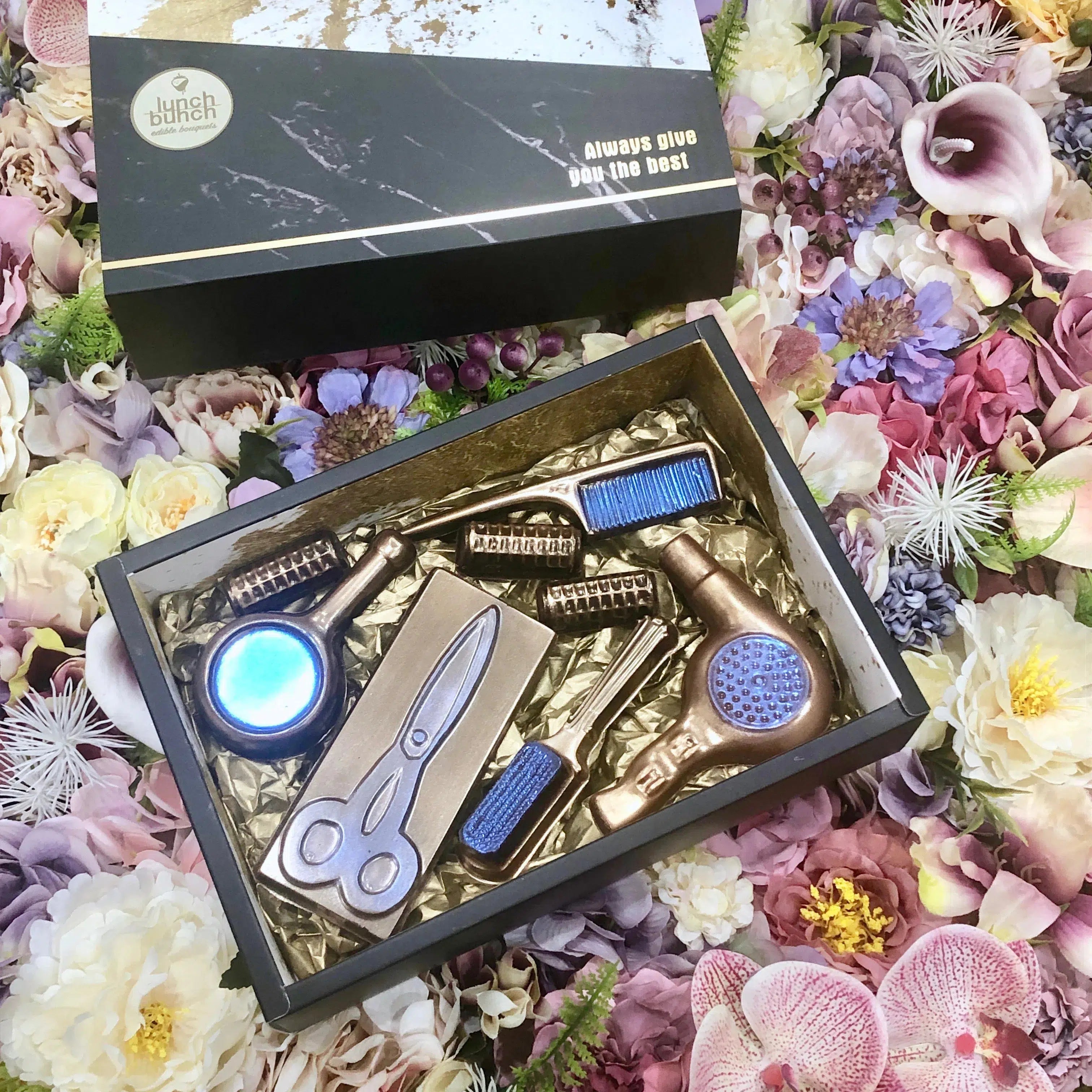Hairdresser Set Hair Dryer and Curlers Chocolate Candy gift box order online