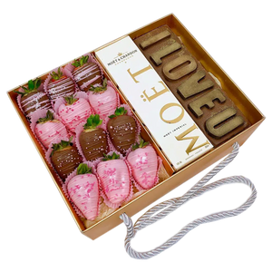 I love you personalised chocolate letters hamper who is chocolate covered  strawberries and champagne gift box