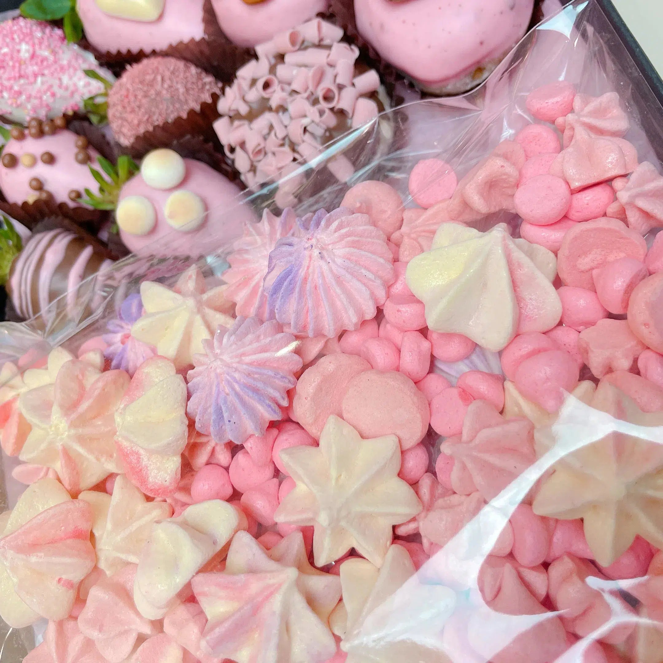 Meringue Kisses, Chocolate Strawberries and Donuts Treat Box-Dessert Gift Hamper-Lunch Bunch