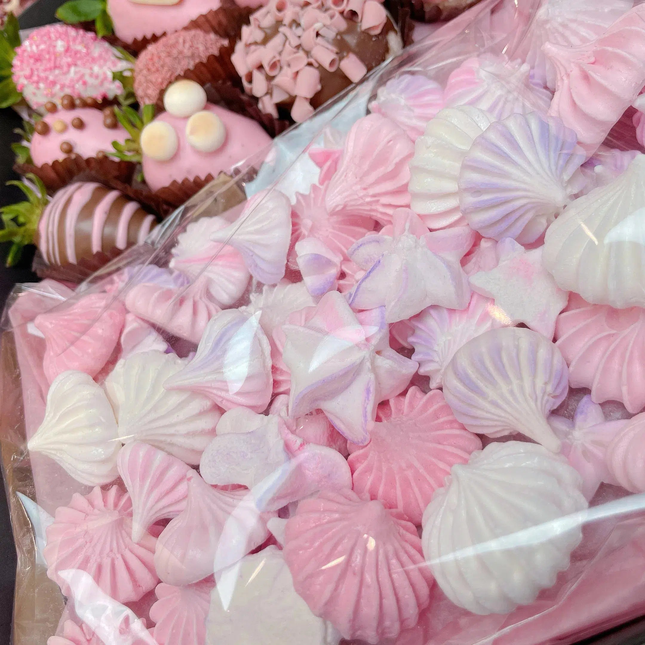 Meringue Kisses, Chocolate Strawberries and Donuts Treat Box-Dessert Gift Hamper-Lunch Bunch