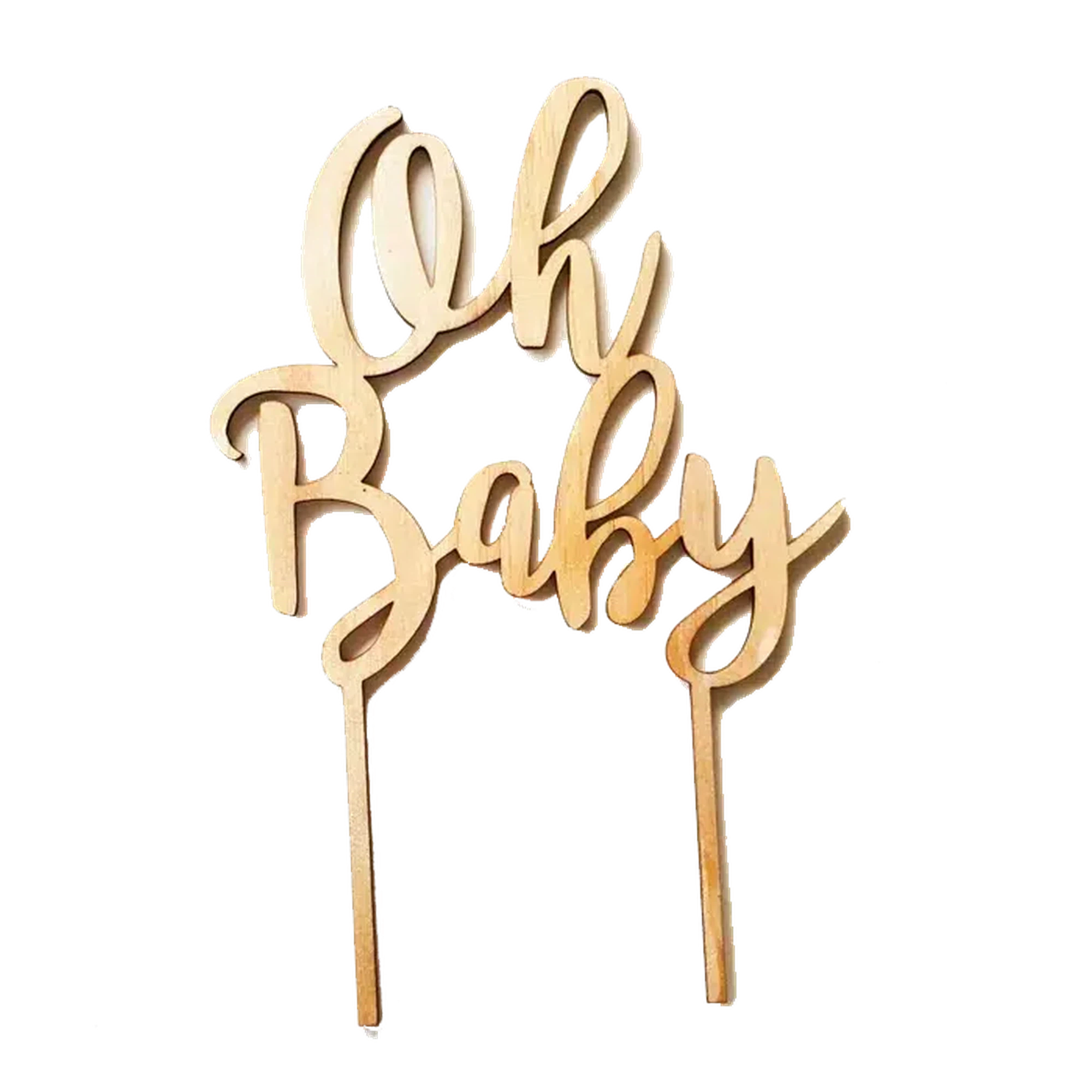 Oh Baby Natural Wood laser-cut cake topper is 15cm wide and could be re-used again.