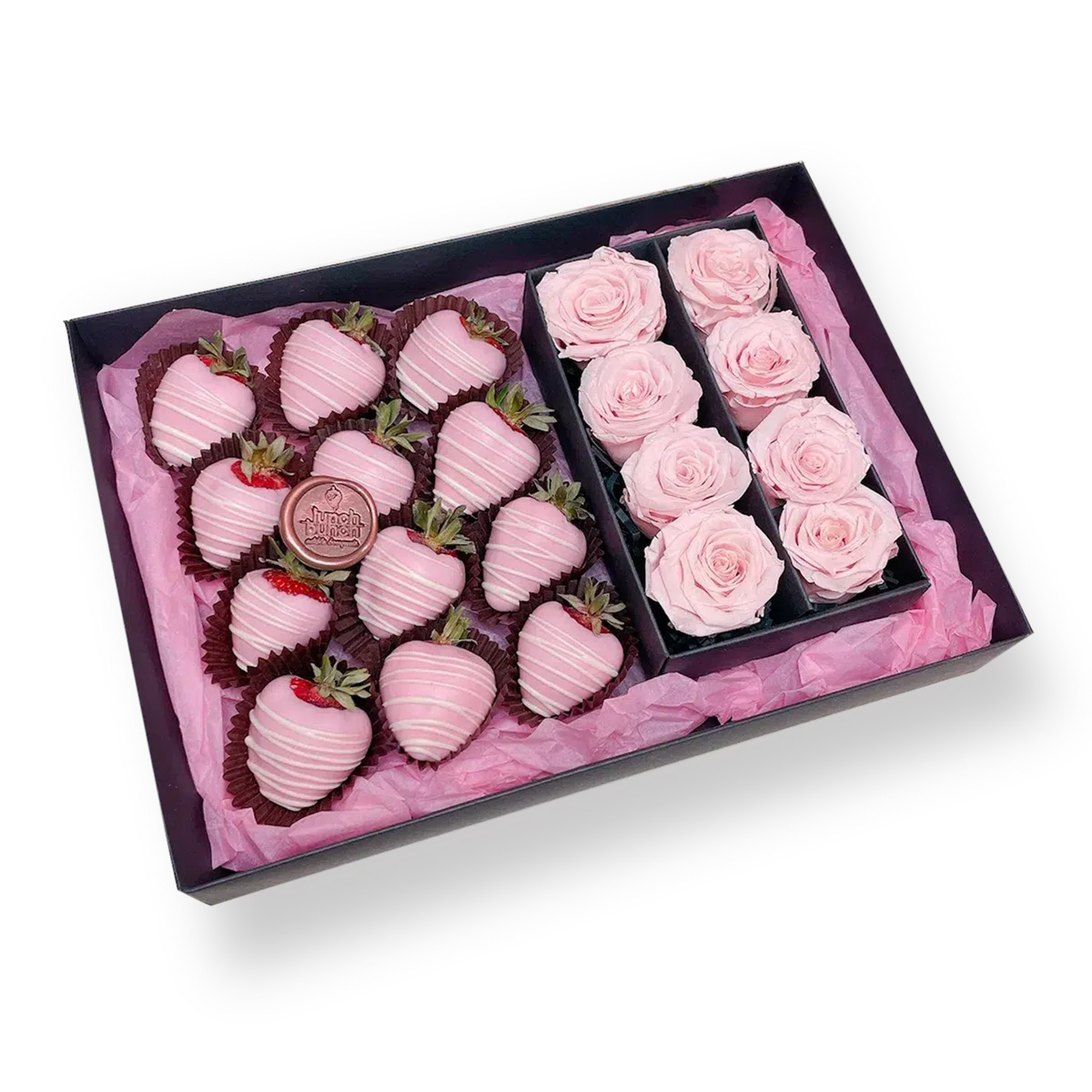 Pink Chocolate Strawberries Preserved Roses Hamper, gifts for her, gift for lady, gift for mum, dessert box delivery