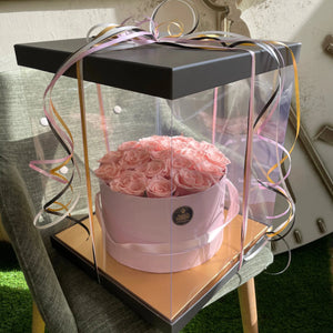 Preserved Roses 18 Pink Aquarium Box