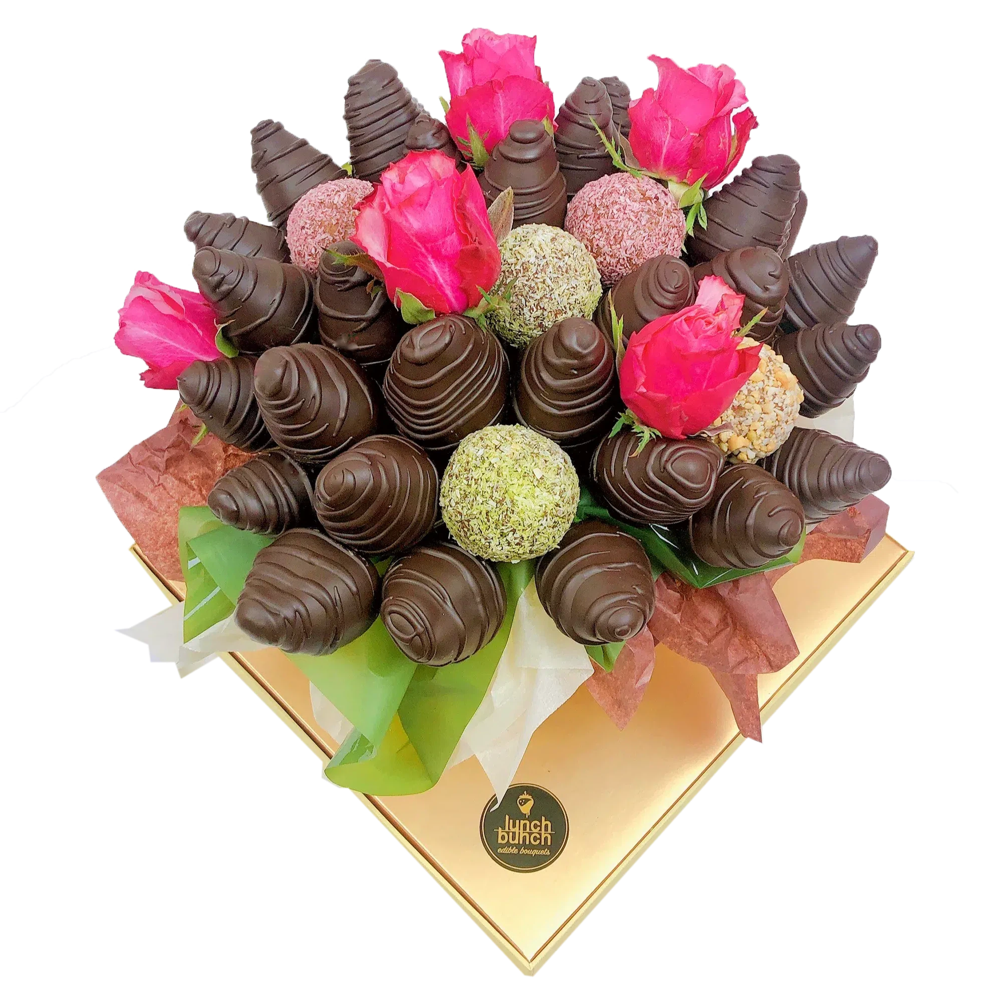 Protein Bliss Balls & Vegan Chocolate Strawberry Bouquet, healthy chocolate gift online delivering vegan chocolate bouquet same day delivery Adelaide