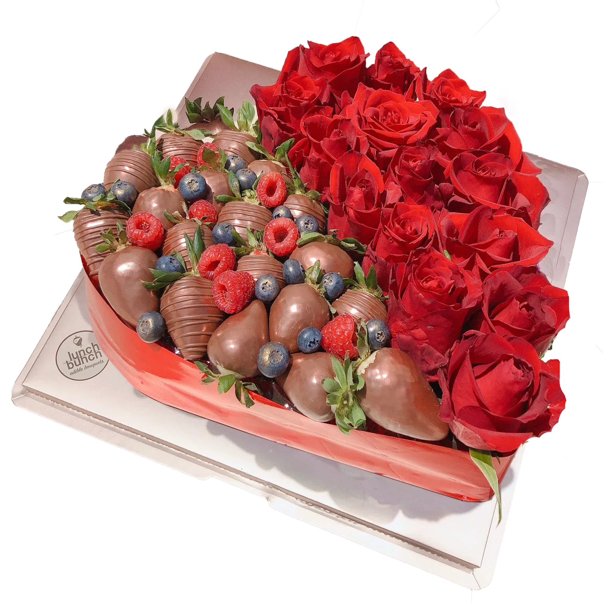 Love Heart Chocolate Roses is romantic gift for her, heart shape flowers box with chocolate and strawberry