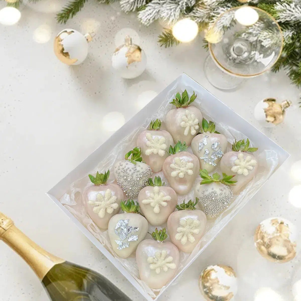 Add a touch of festive magic to your celebrations with our Christmas-Themed Strawberries Covered in White Chocolate. Each strawberry is elegantly dipped in creamy white chocolate and decorated with festive designs, creating a delightful blend of holiday cheer and indulgent sweetness. Perfect for spreading joy at holiday gatherings or as a special gift, these strawberries are a luxurious treat that embodies the spirit of Christmas. Available for delivery to Adelaide and Melbourne, they’re a delicious way to