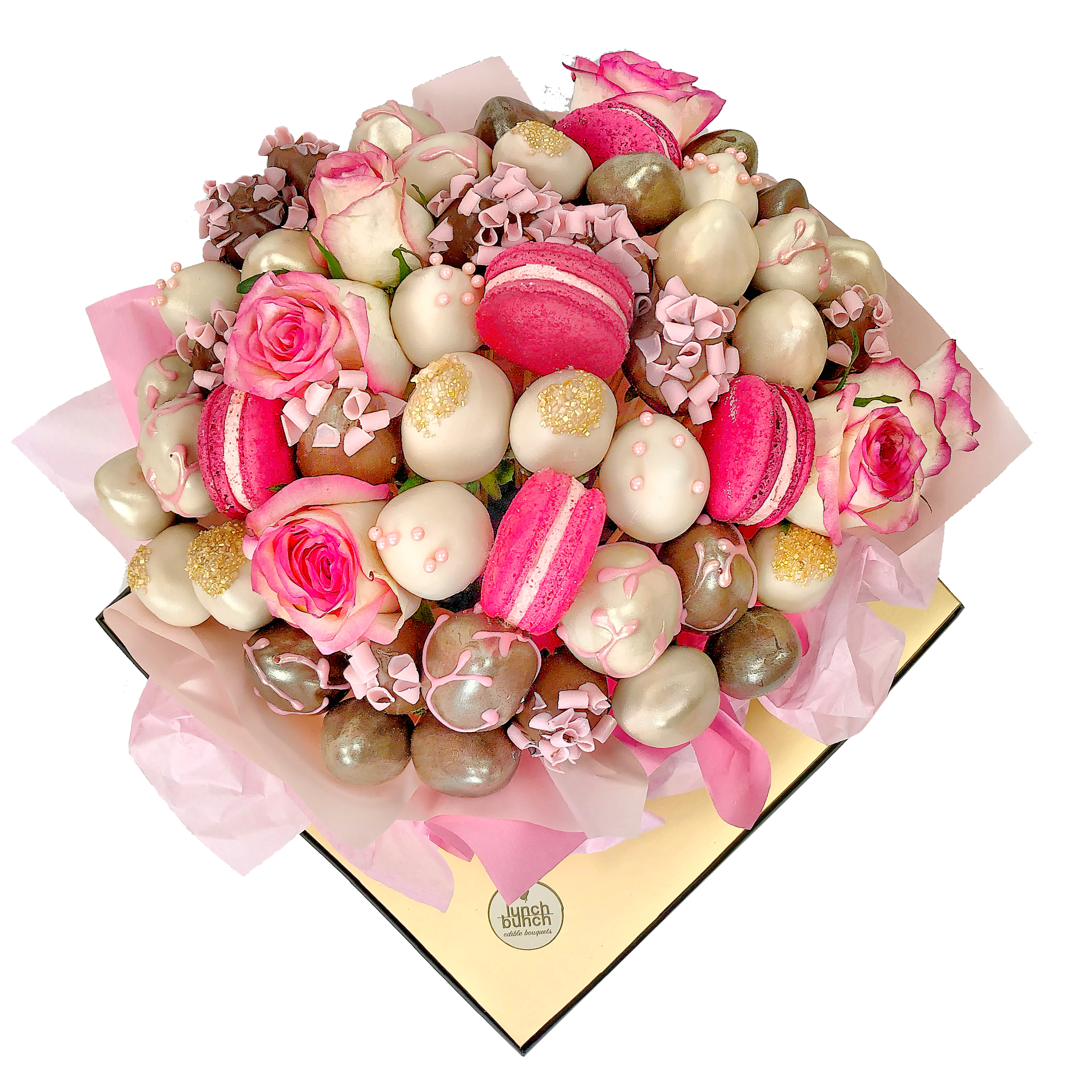 Blooms & Macarons Chocolate Bouquet edible sweet blooms same-day delivery chocolate gift treat box birthday present