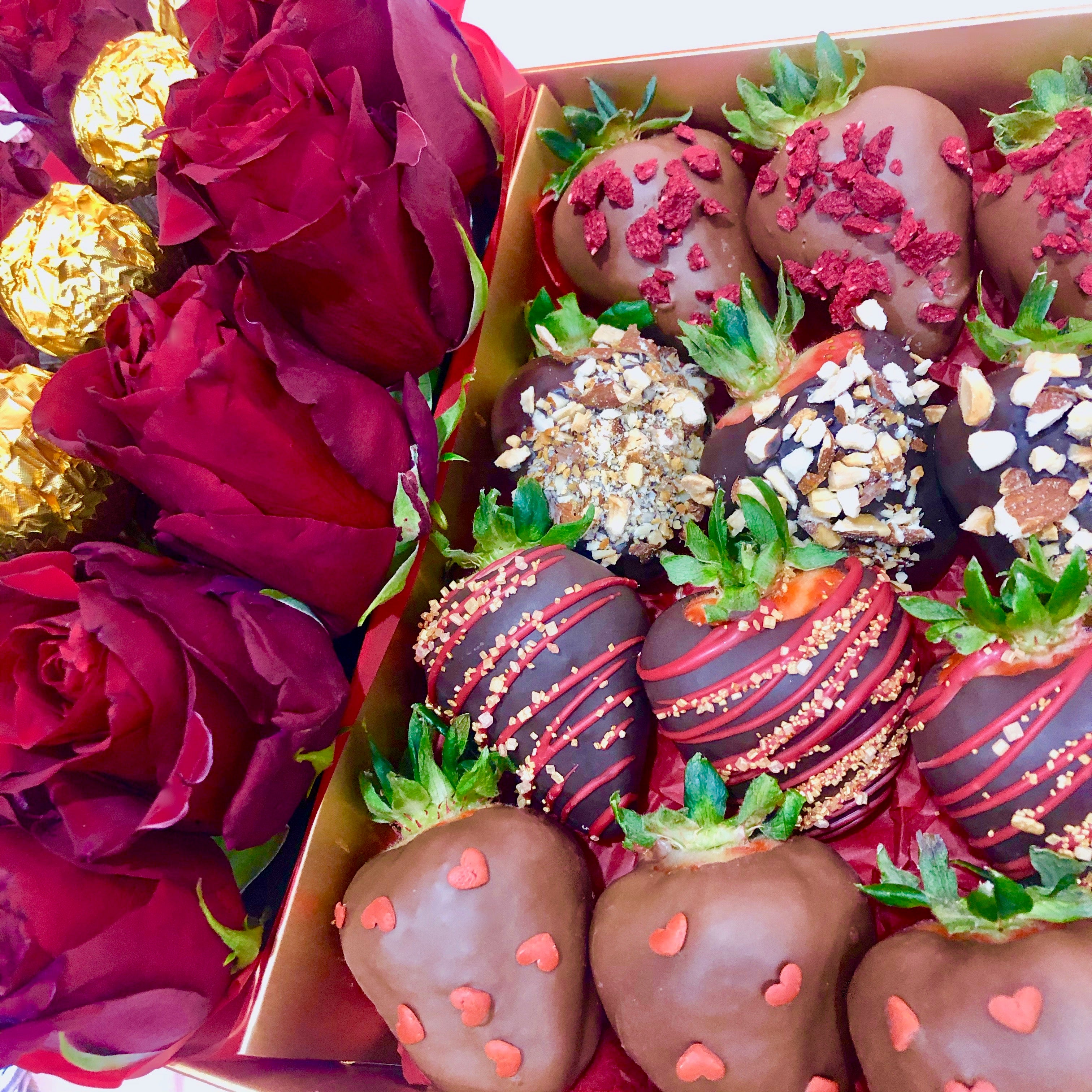 Chocolate Strawberry & Roses Gift Hamper send Chocolate same-day delivery Adelaide sent flowers same day delivery Adelaide