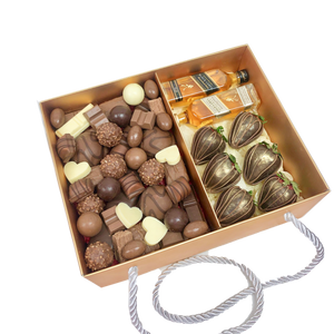 Chocolate Assortment, Strawberries & Whisky Gift Hamper same day delivery Adelaide online gift chocolate boxes