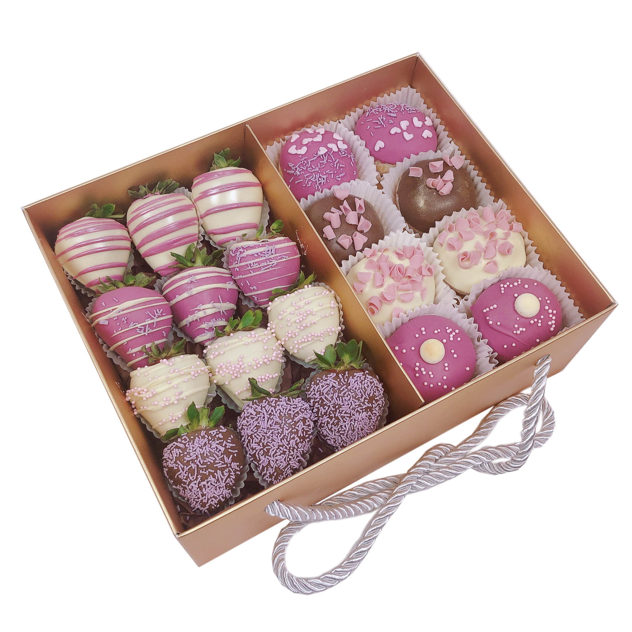 Chocolate covered strawberries and mini doughnut gift hamper birthday hamper high tea hamper donuts treat box