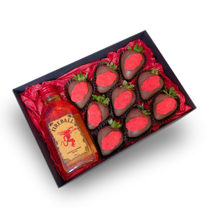 FireBall Whisky Gift Box, Sweet gift for him, Gift for a man same-day delivery Adelaide wide, Dessert Box and Brandy, Chocolate covered Strawberry box delivery, Chocolate Strawberries FireBall Whisky Box