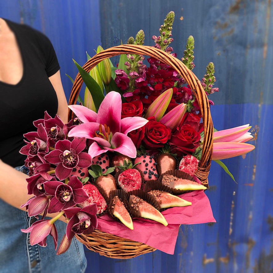 Chocolate basket was flowers available for same day delivery