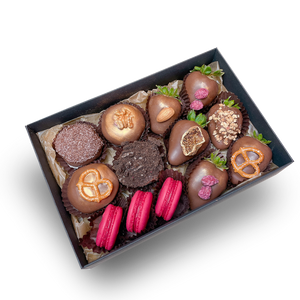Macarons, Donuts & Chocolate Covered Strawberries Gift Box