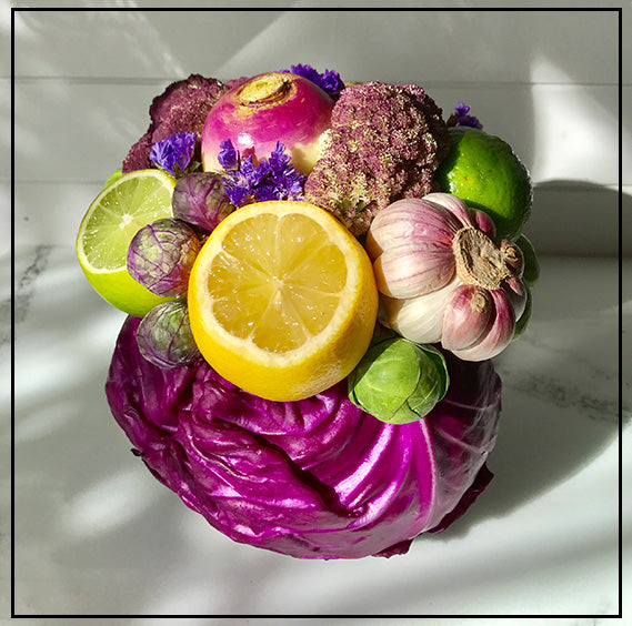 Edible Arrangement in a Red Cabbage Vase