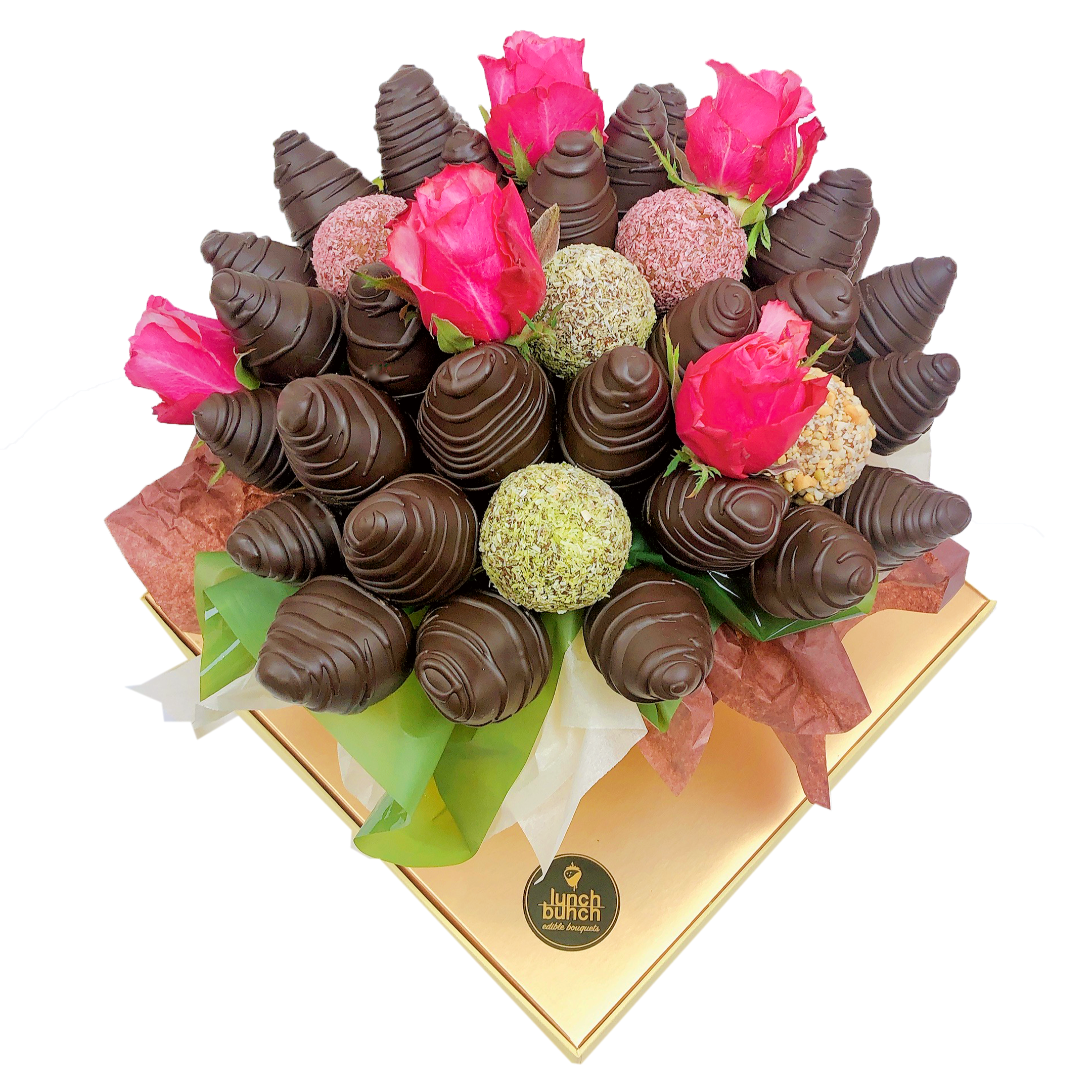 Protein Bliss Balls & Vegan Chocolate Strawberry Bouquet, healthy chocolate gift online delivering vegan chocolate bouquet same day delivery Adelaide 