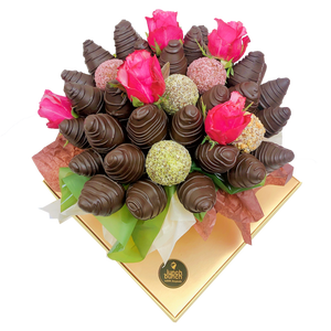 Protein Bliss Balls & Vegan Chocolate Strawberry Bouquet, healthy chocolate gift online delivering vegan chocolate bouquet same day delivery Adelaide 