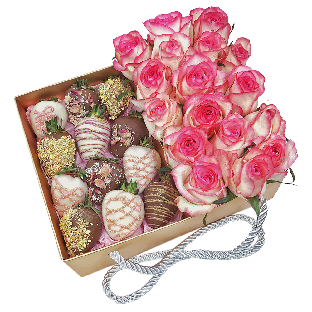 Dozen Chocolate strawberries & Roses Gift box, online chocolate delivery Adelaide roses and chocolate same day delivery Adelaide order online
