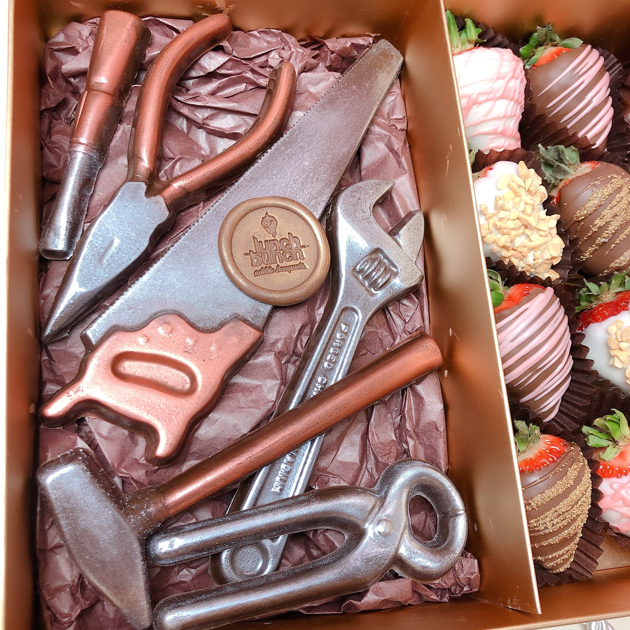 Chocolate covered strawberries gift box same day delivery Adelaide, chocolate tools gift box