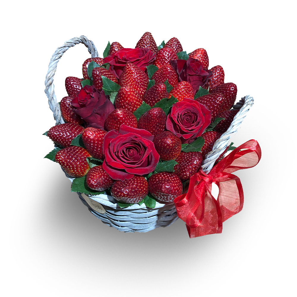 Roses basket online delivery red roses basket with fresh strawberries order online for same day delivery