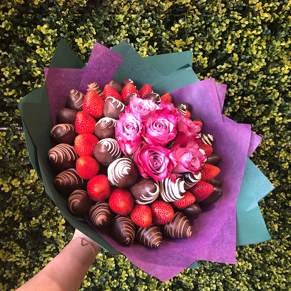 Flowers and chocolate covered strawberries book a gift for her wedding present order online seven days a week delivery