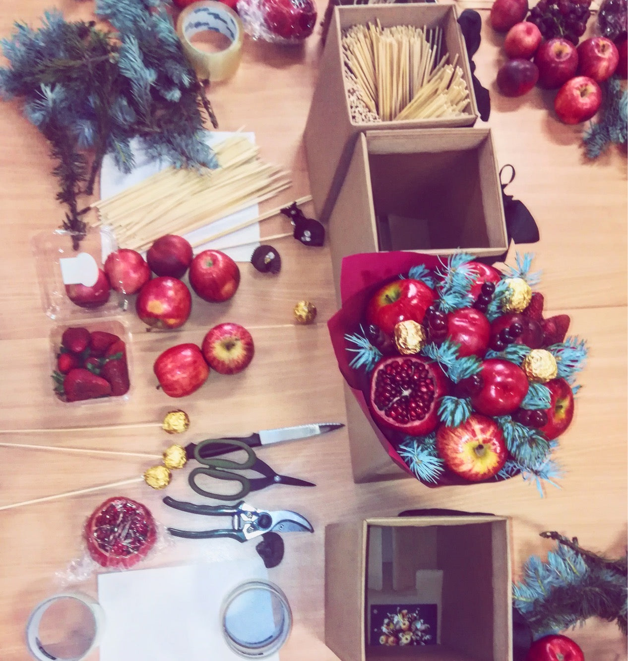 First ever workshop for adults making "Xmas Feast Bouquet"