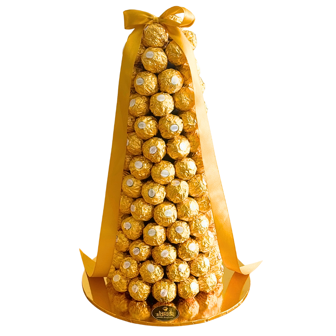 Gold Ferrero Rocher dessert tower for birthday dessert tables and party displays