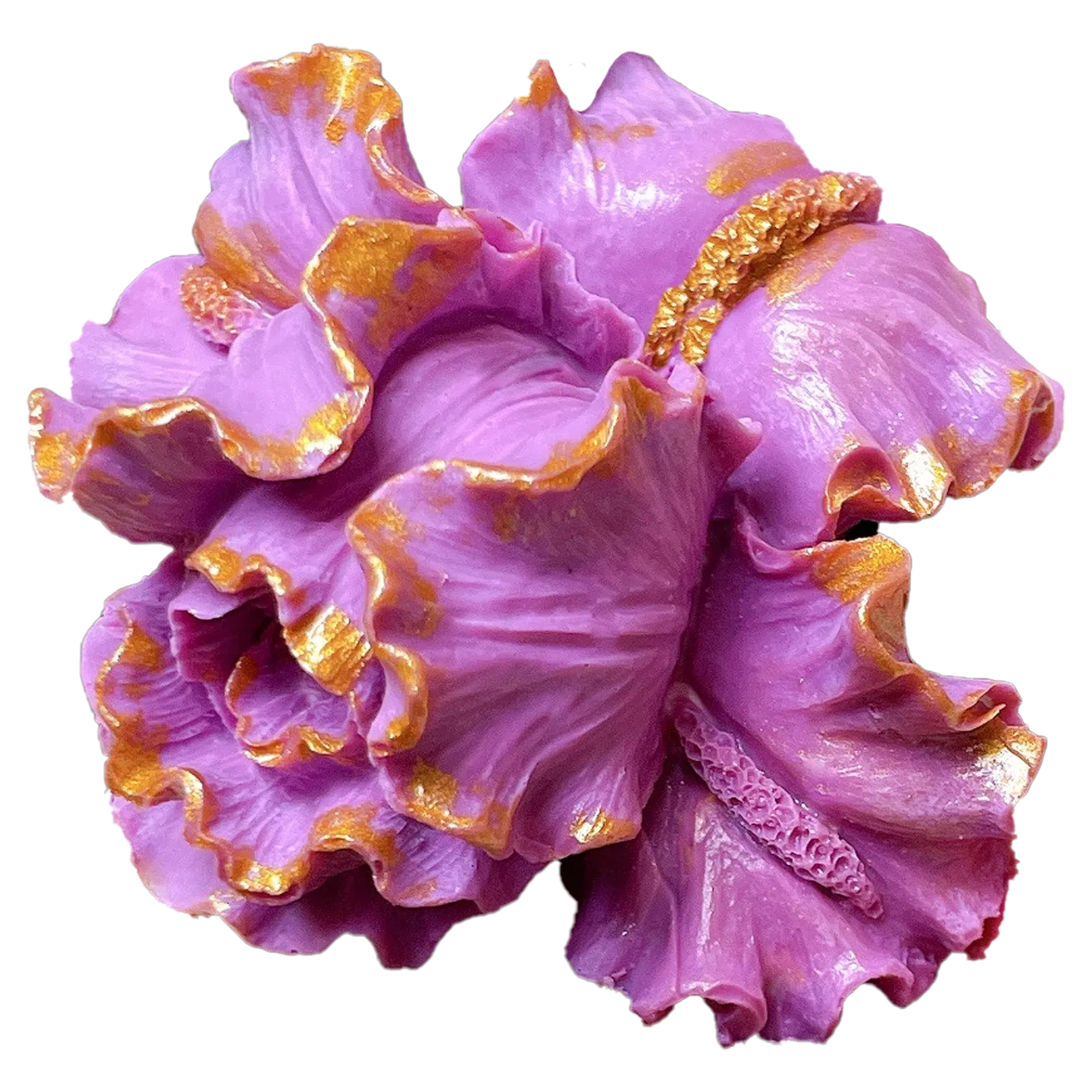 3D Purple Chocolate Flower Orchid is a handcrafted art piece. This flower is made of tinted White Chocolate and filled with marshmallows and dried fruits/berries.