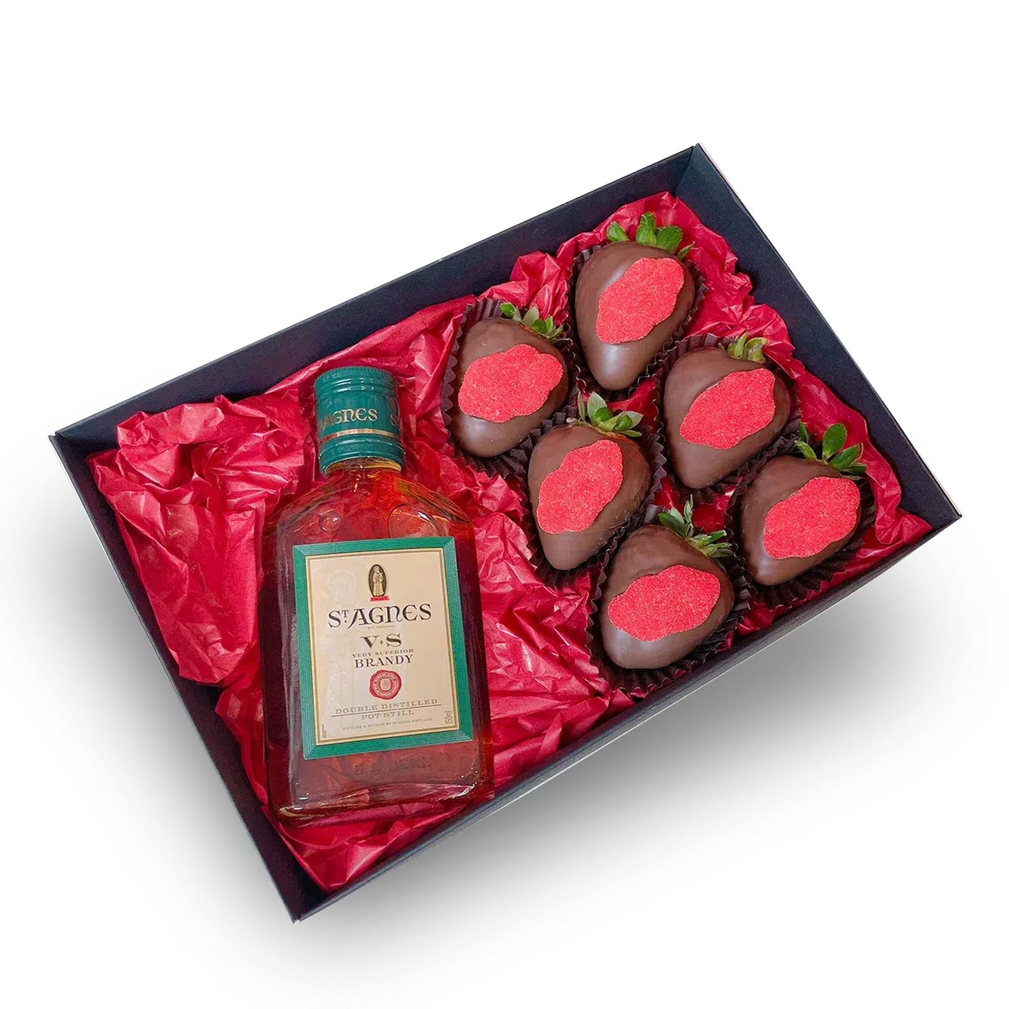 Brandy Gift Box, Sweet gift for him, Gift for a man same-day delivery Adelaide wide, Dessert Box and Brandy, Chocolate covered Strawberry box delivery, Chocolate Strawberries ST Agnes Brandy Box