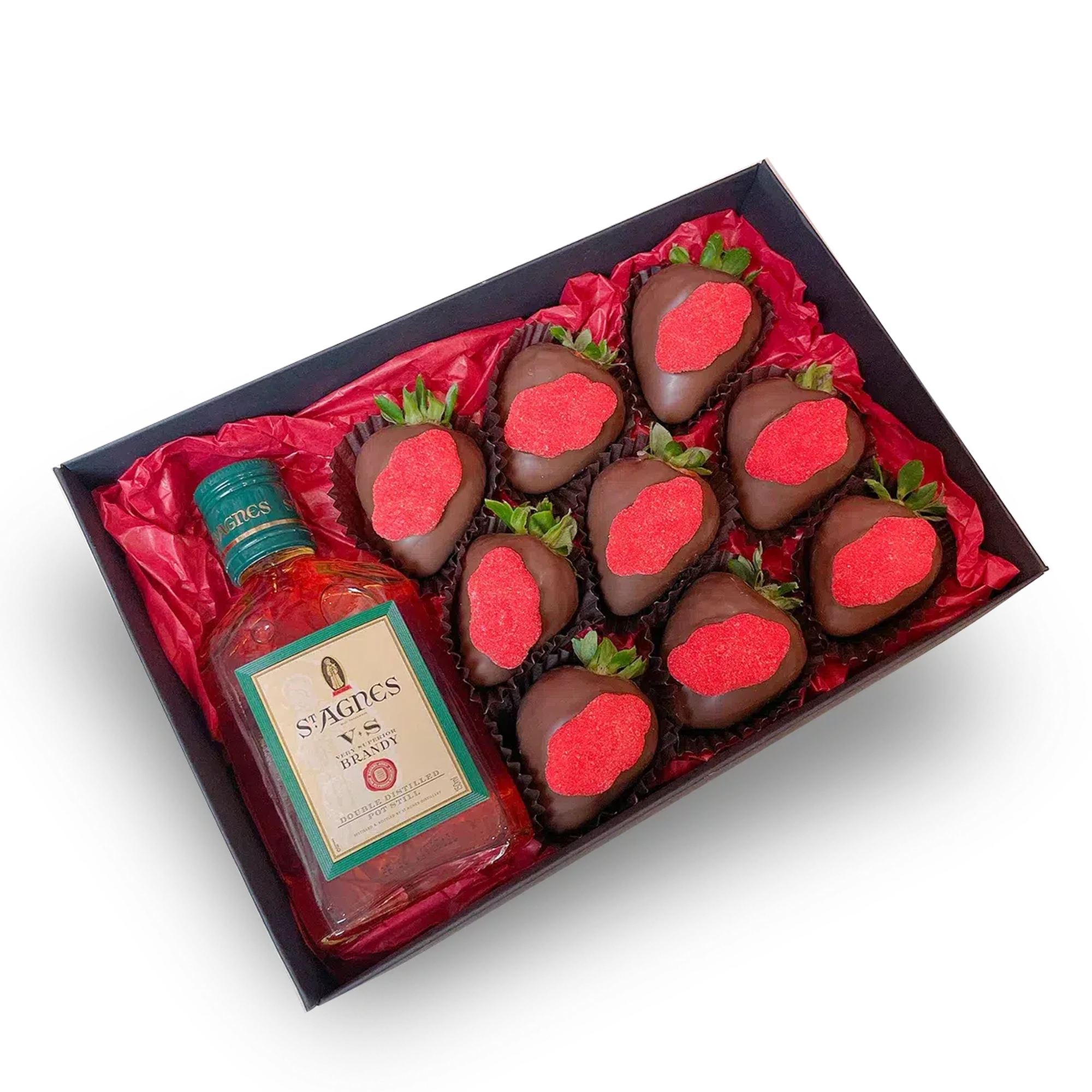 Brandy Gift Box, Sweet gift for him, Gift for a man same-day delivery Adelaide wide, Dessert Box and Brandy, Chocolate covered Strawberry box delivery, Chocolate Strawberries ST Agnes Brandy Box