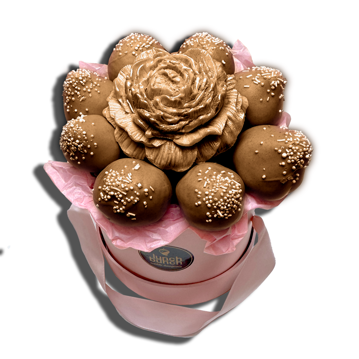 Milk Chocolate Strawberry Bouquet, featuring fresh strawberries, a handcrafted chocolate flower, and delivery options available for Melbourne and Adelaide.