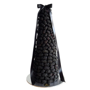 Blackberry tower made with fresh blackberries, styled as a fruit dessert centrepiece for weddings and events in Melbourne and Adelaide.