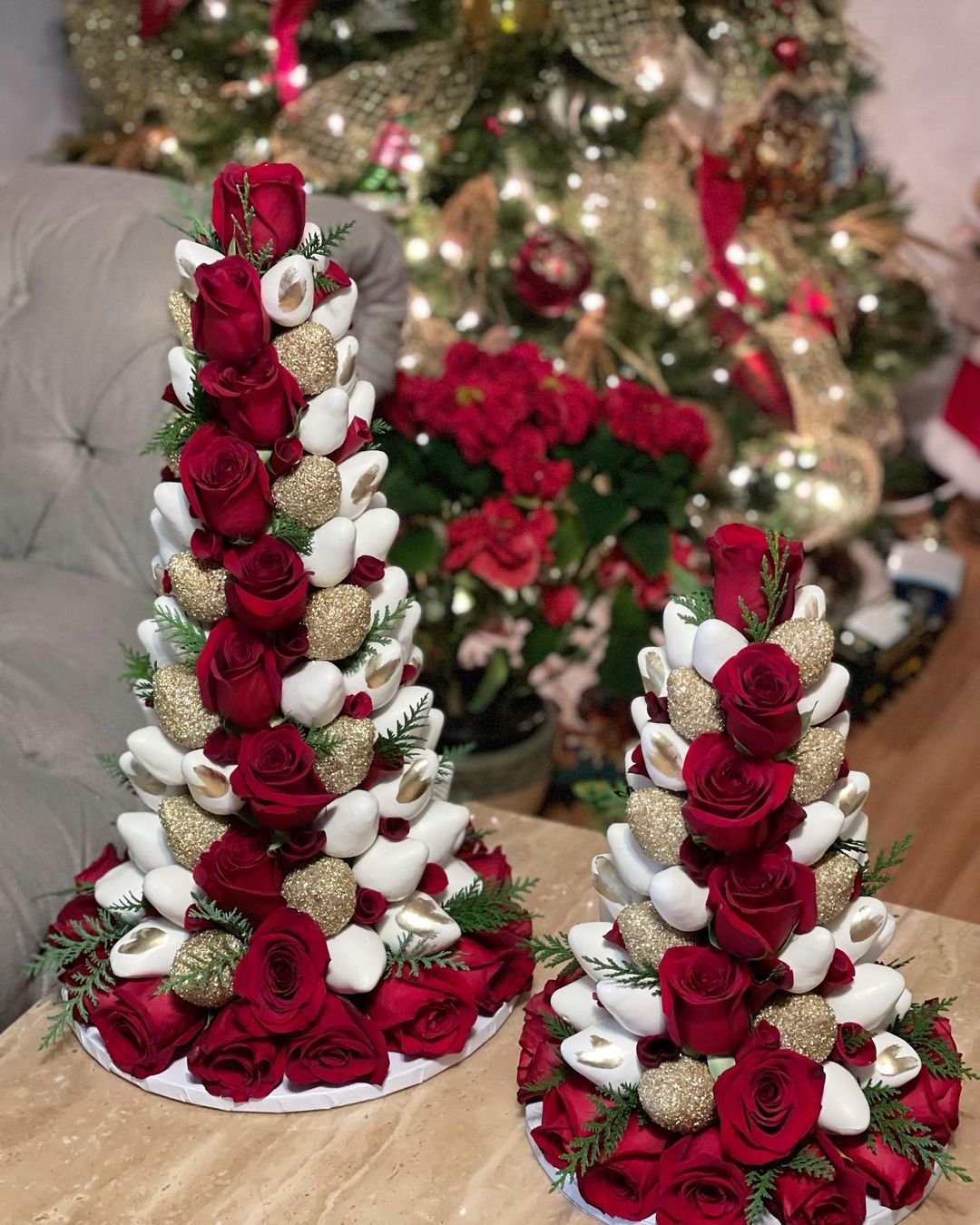 Christmas Chocolate Strawberry Tower with Roses | Festive Dessert and Table Decor | Lunch Bunch