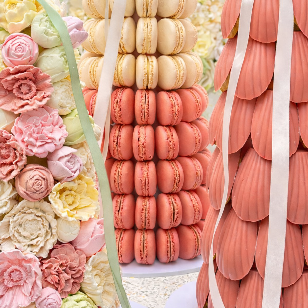 Dessert tower of macarons and madeline cake tower available in Melbourne and Adelaide 