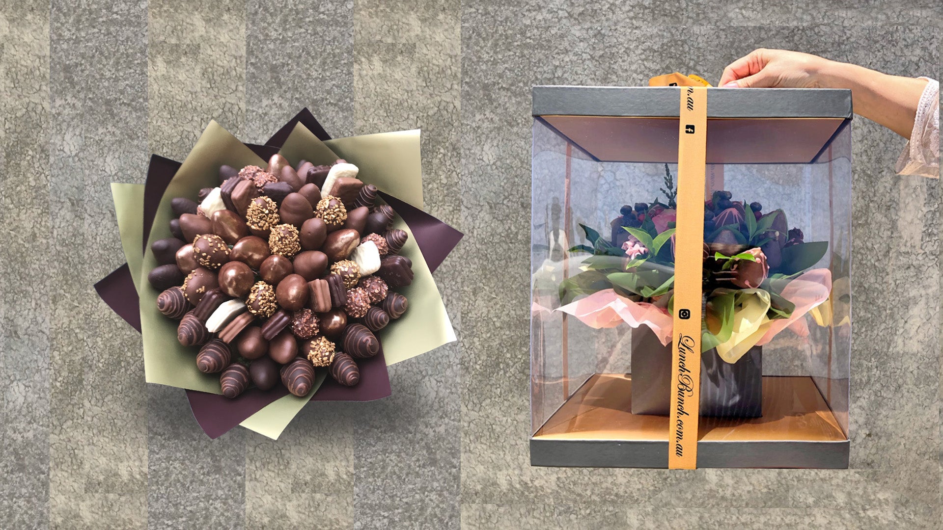 Lunch Bunch luxury chocolate strawberry bouquet in signature aquarium box for same-day delivery or pickup in Adelaide and Melbourne