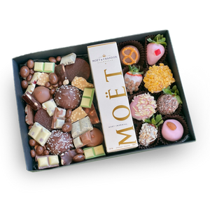 gift hamper, donut delivery, chocolate and moet, champagne and chocolate hamper