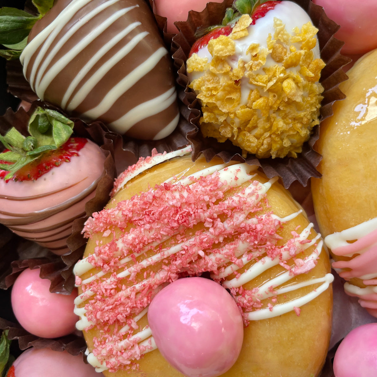Pink Kiss Donut and Chocolate Strawberry Hamper