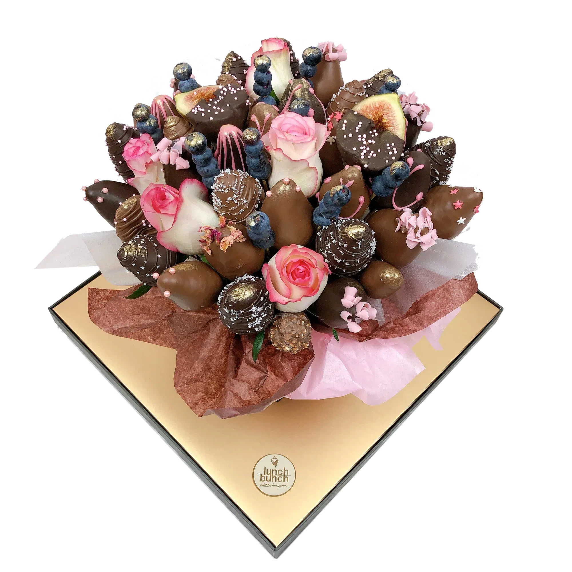 Chocolate Blooms Edible bouquet LunchBunch chocolate covered strawberries and flowers book a next day delivery Adelaide