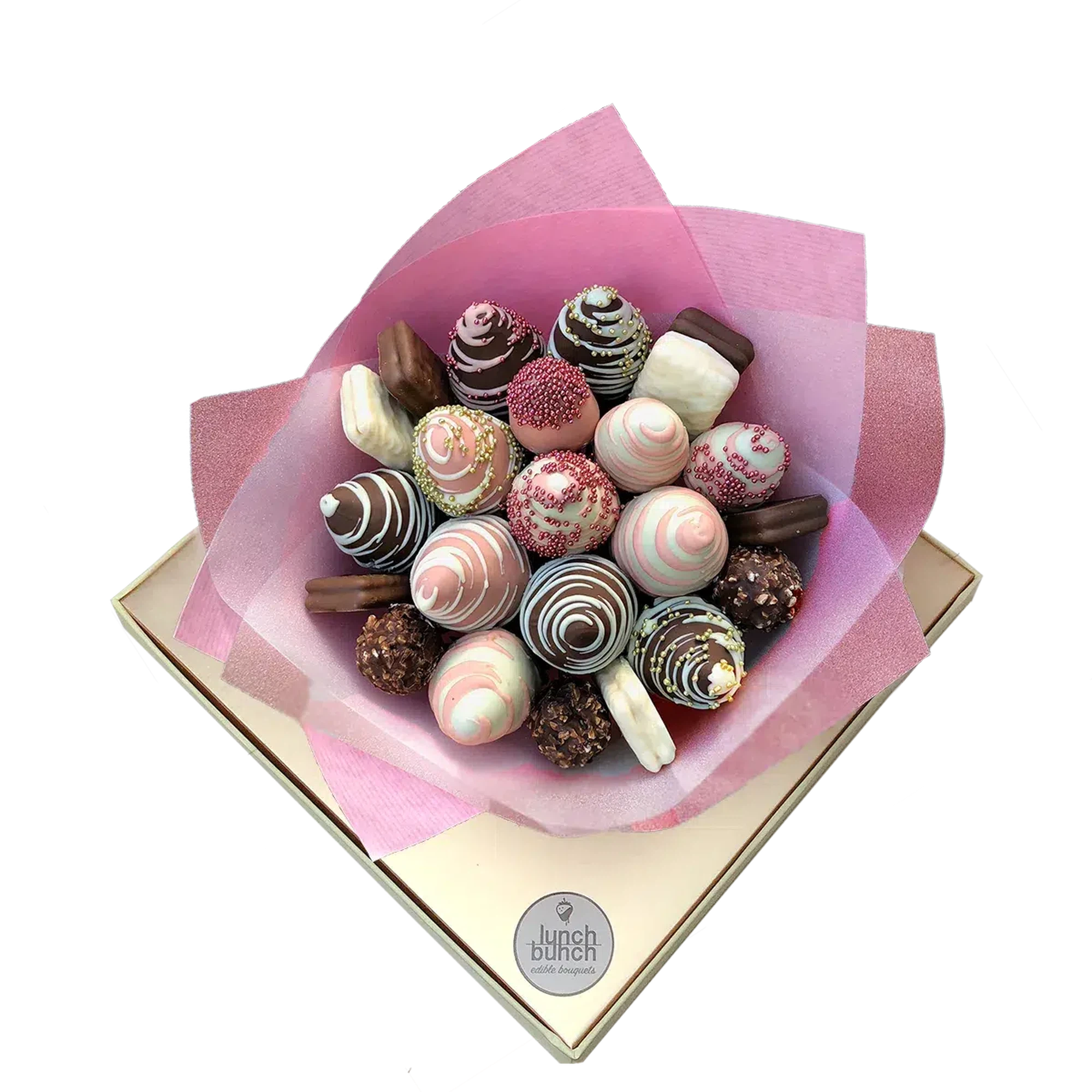 baby shower present, pink girl bouquet, birthday girl bouquet, chocolate strawberry 