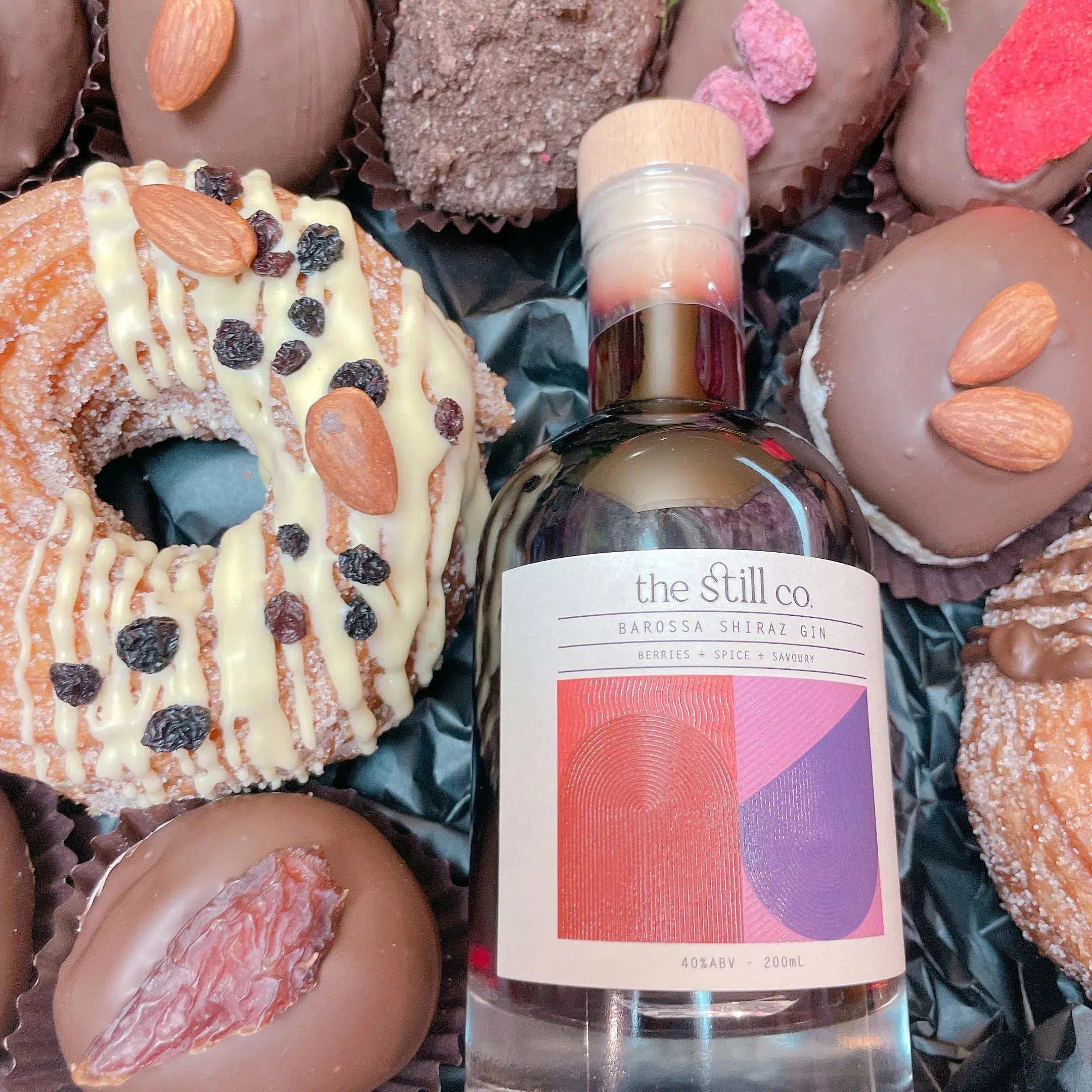 BAROSSA SHIRAZ GIN Donuts Zeppoles and Chocolate Strawberries Dessert Box