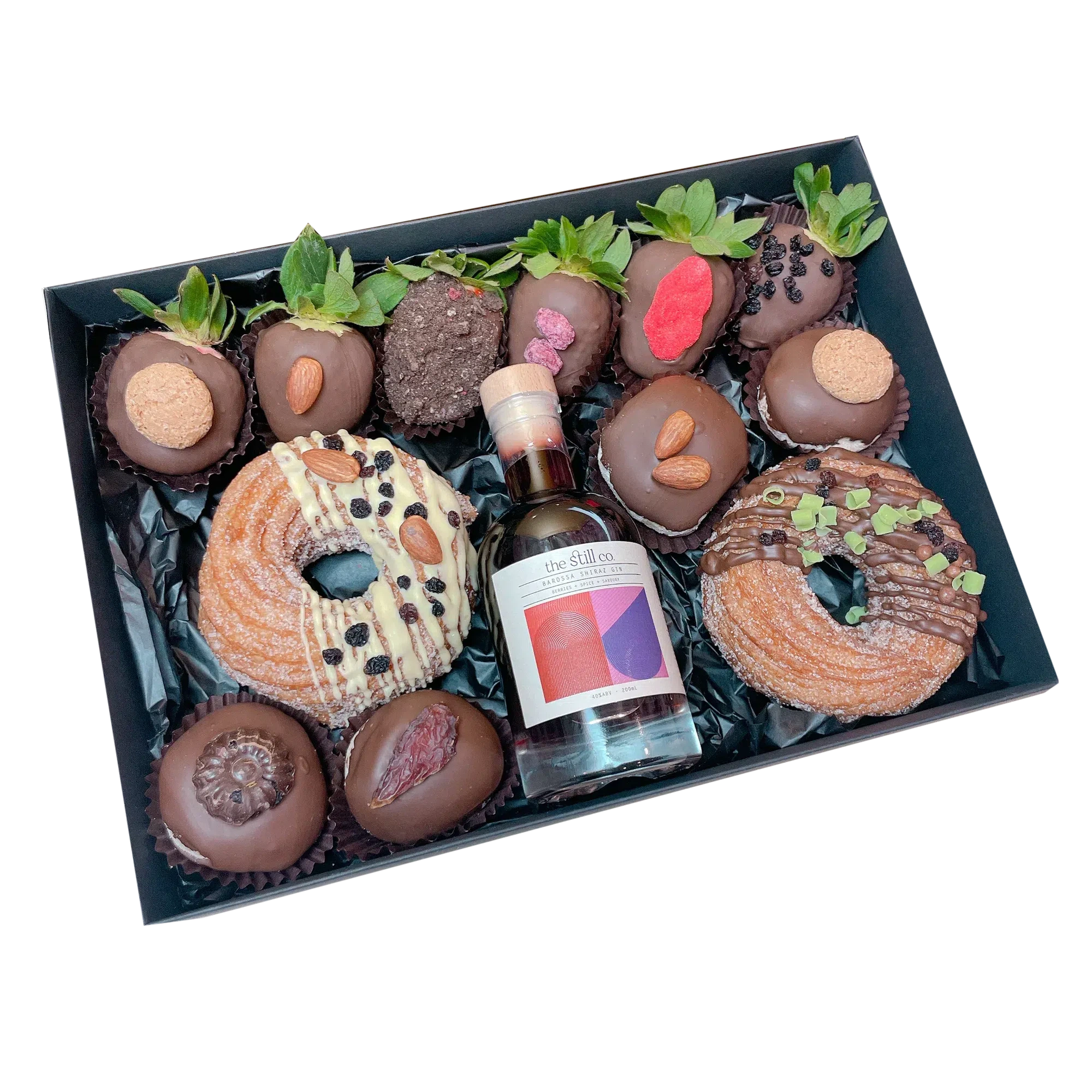 BAROSSA SHIRAZ GIN Donuts Zeppoles and Chocolate Strawberries Dessert Box